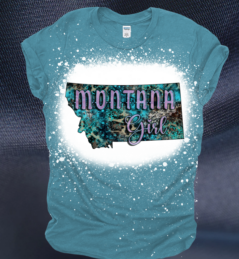 Montana Girl Bleached Gildan Tee Tshirt