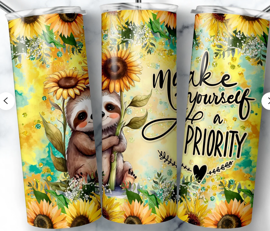 Sloth Sunflower 20 oz straight tumbler
