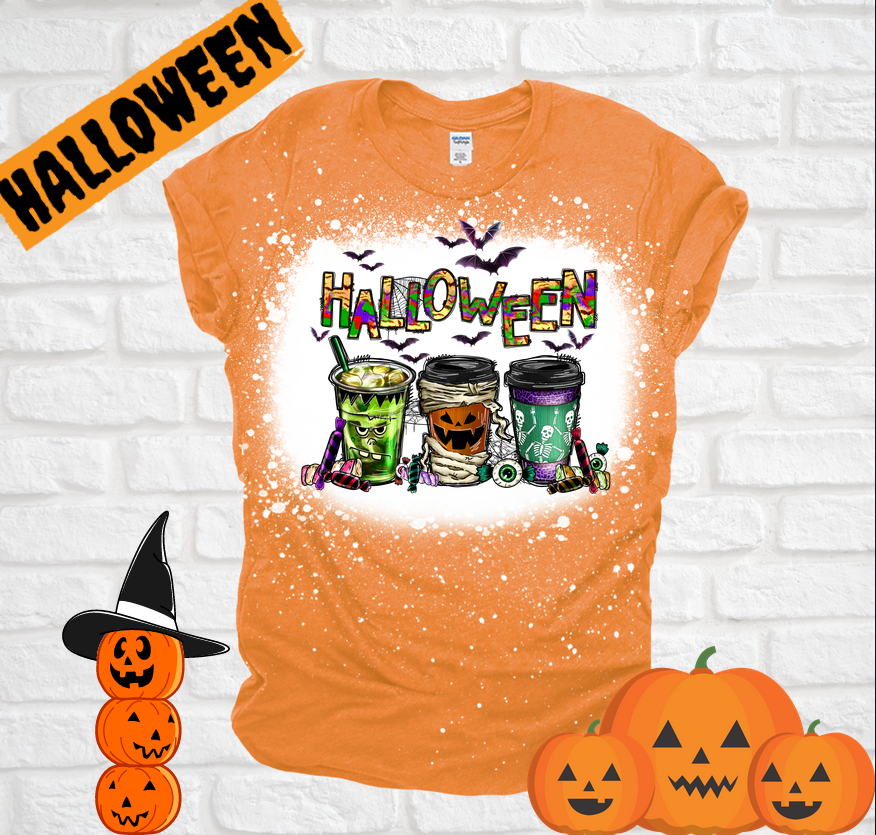Spooky Halloween Coffee Bleached Tee T-shirt