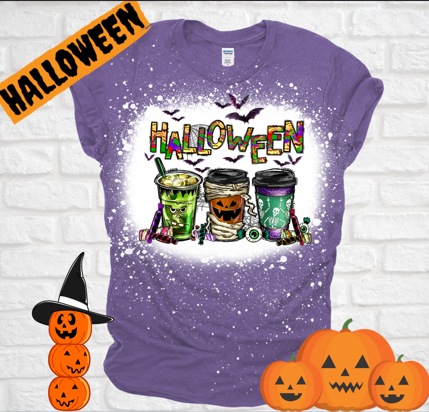 Spooky Halloween Coffee Bleached Tee T-shirt