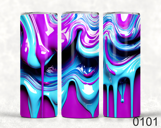 Beautiful Vibrant 3D Dripping Paint Tumblers Available in 20 and 30 oz sizes