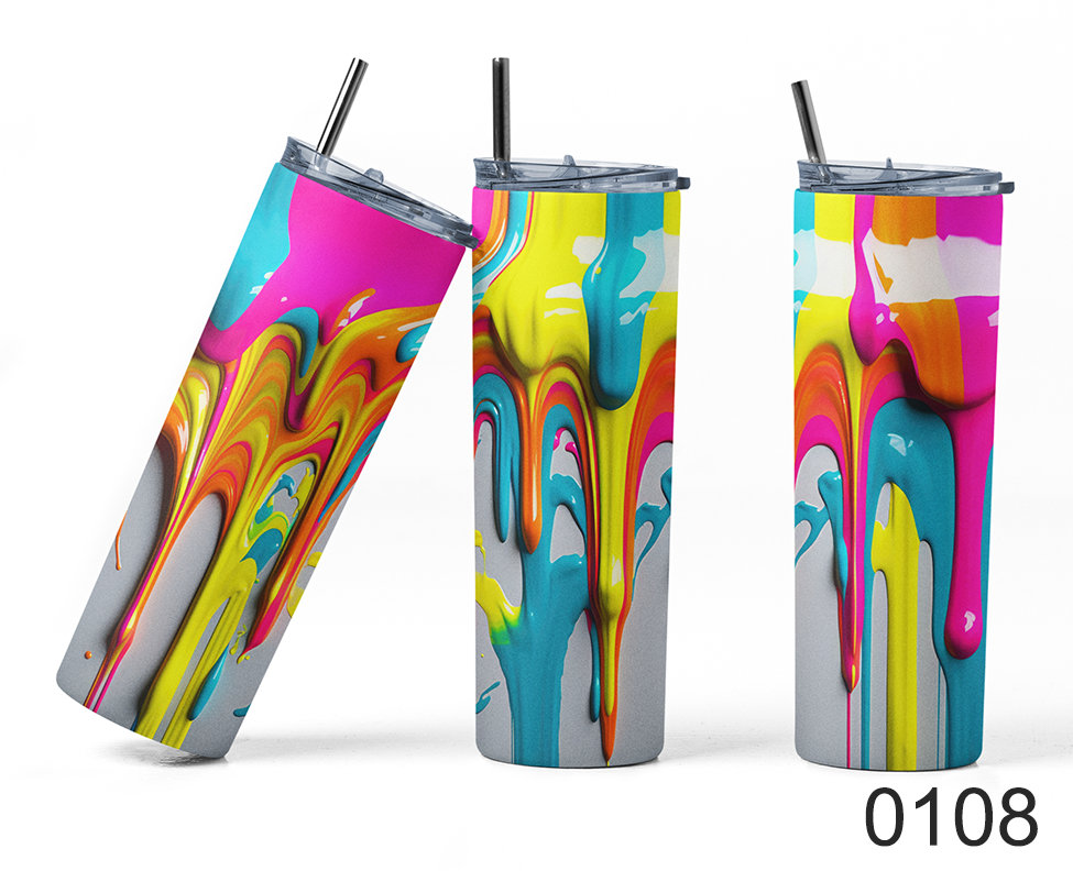 Beautiful Vibrant 3D Dripping Paint Tumblers Available in 20 and 30 oz sizes 0108
