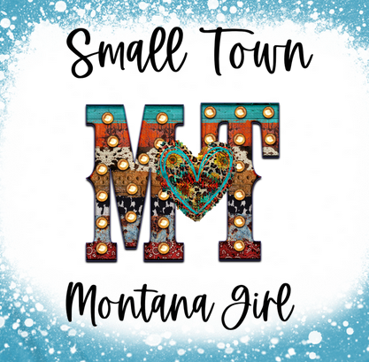 Small Town MT Montana Girl Gildan Bleached Tee Tshirt