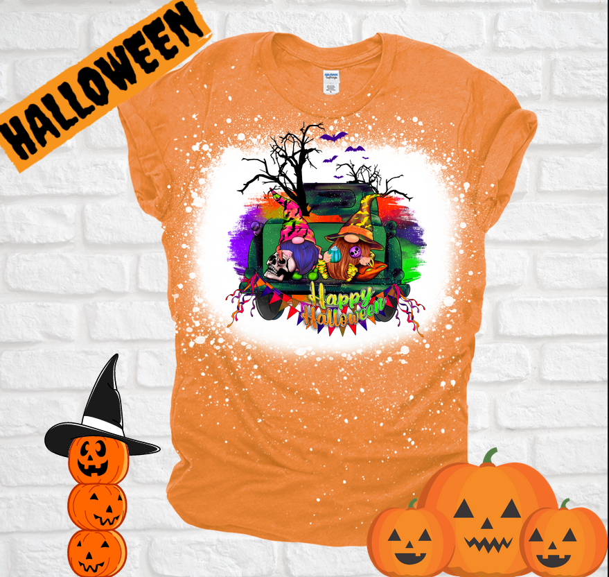 Happy Halloween Gnomes Bleached Tee T-shirt