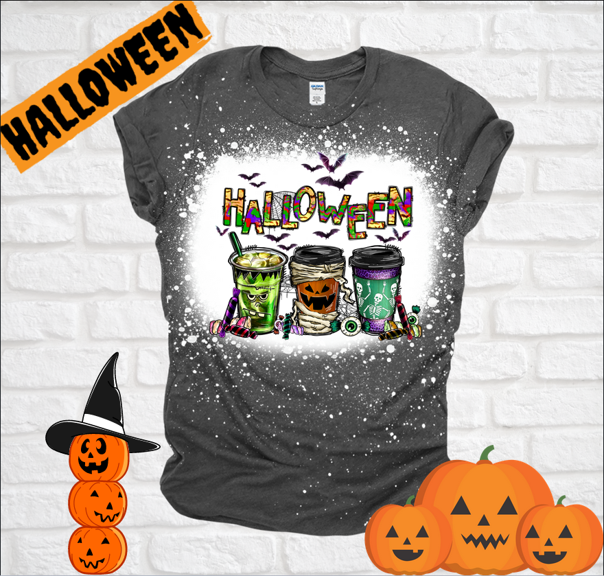 Spooky Halloween Coffee Bleached Tee T-shirt