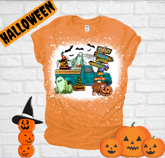 Halloween Gnome Truck Bleached Tee T-shirt