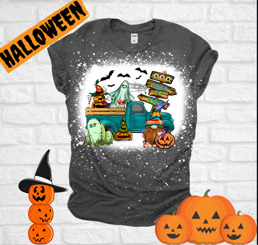 Halloween Gnome Truck Bleached Tee T-shirt