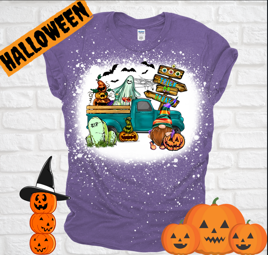 Halloween Gnome Truck Bleached Tee T-shirt