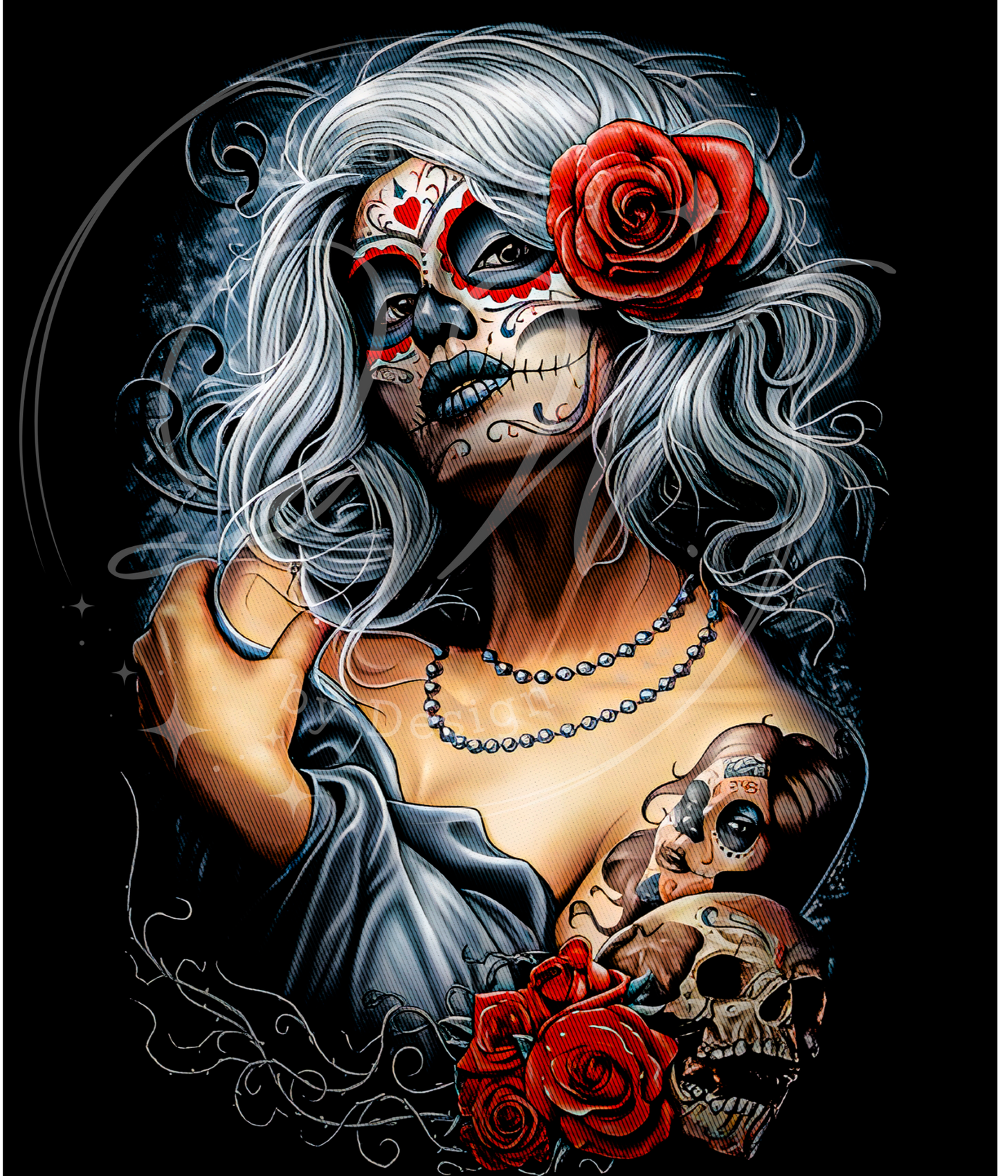 Valentine Chicana Rose, Beauty Or Death Sugar Skull, Day of the Dead, Dia de los Muertros