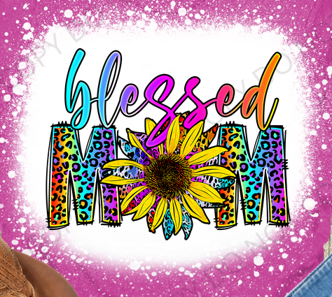 One Blessed Mom Mama Meme MiMi on Heather Berry Gildan Bleached  Tee