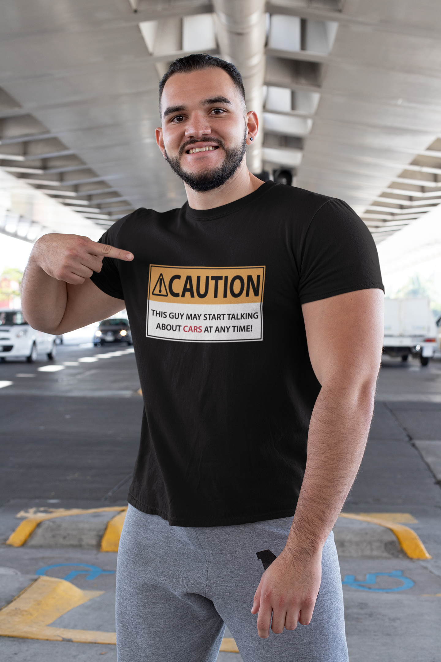 Caution:  Talking about cars at any time motor mouth hot rod car guy Black Softstyle TShirt Unisex *NEW*
