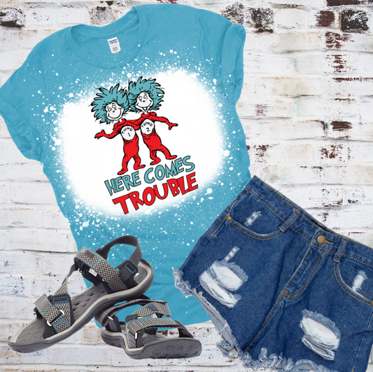 Here Comes Trouble Thing 1 & 2 Bleached Tee